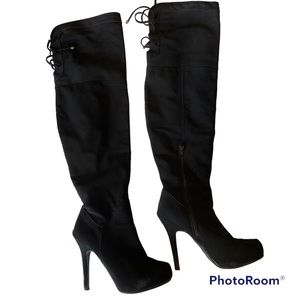 Madeline Girl Suede Thigh High Heeled Boots Black Size 7M